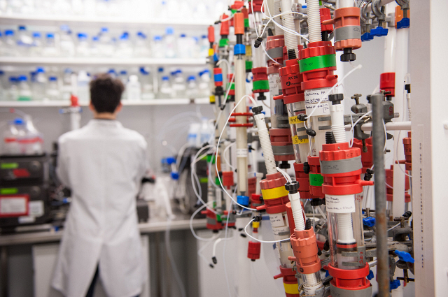 Protein purification in the cold room, Chemistry Department