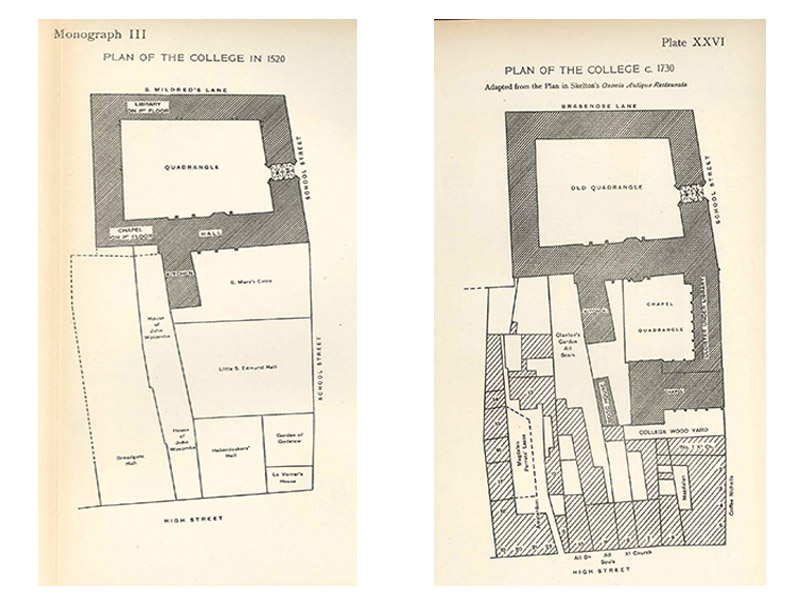 College floor plan drawings from 1520 and c1730