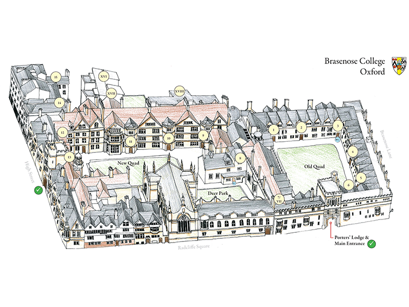 Illustrated drawing of college buildings from 2012
