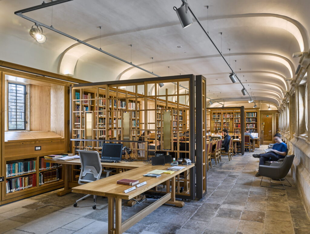 The Smith Reading Room, also known as Old Cloisters, with desks and bookshelves