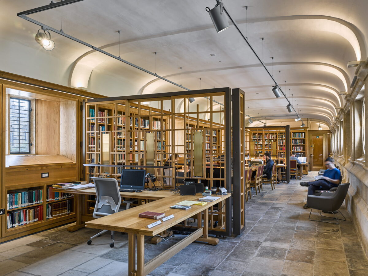 The Smith Reading Room, also known as Old Cloisters, with desks and bookshelves
