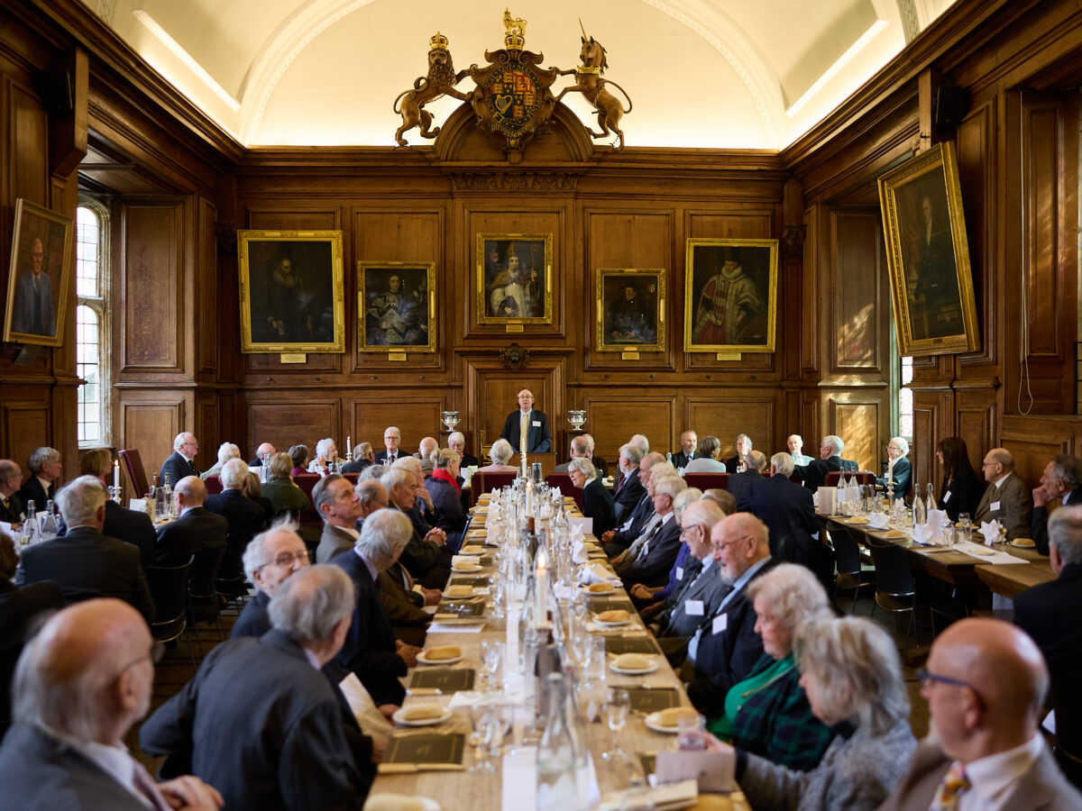 Diamond Jubilee Lunch in the college dining hall, with guests seated at long tables