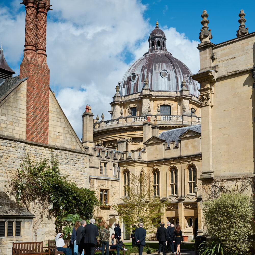 Jubilee Lunch guests walk across the quad at Brasenose College