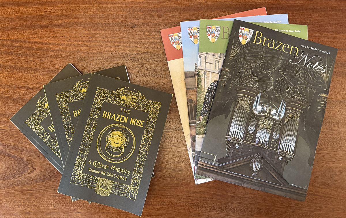 Stack of college magazines displayed together