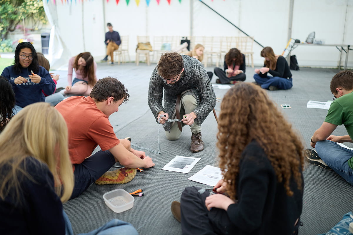 Students taking part in a creative workshop at Brasenose College