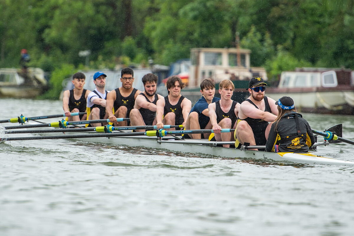 Brasenose College boat club crew rowing on the river