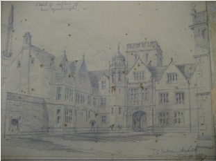 Sketch of interior of New Quadrangle by Sir Thomas Graham Jackson (B13.2)