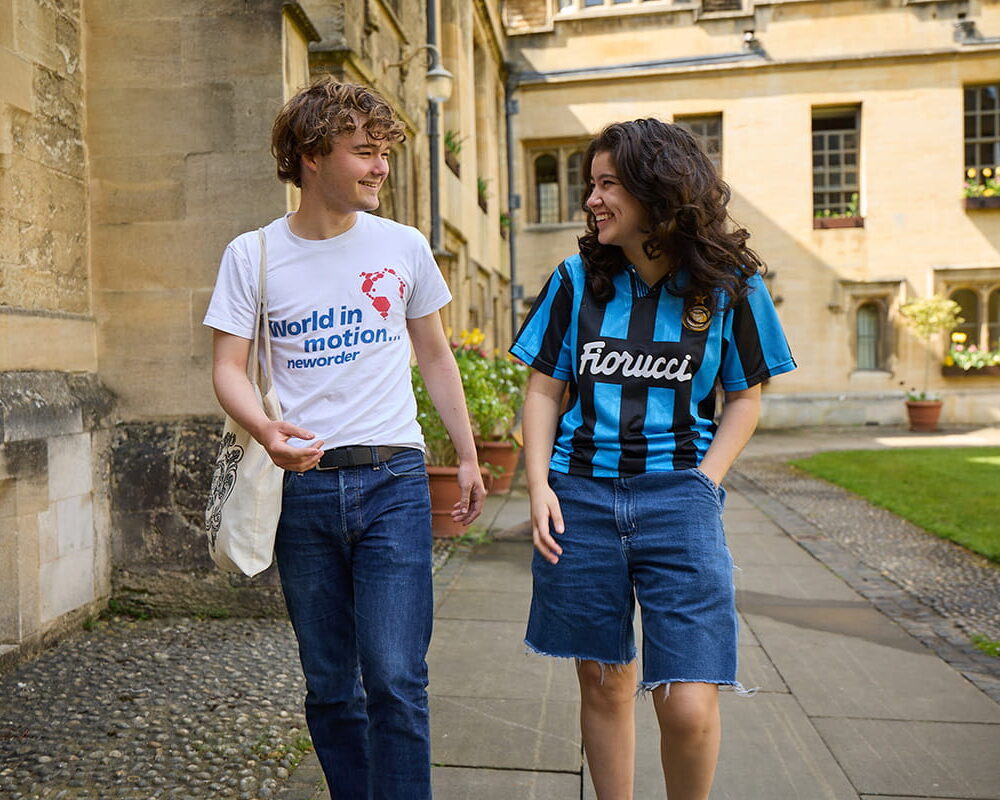 Students walking together across the college quad