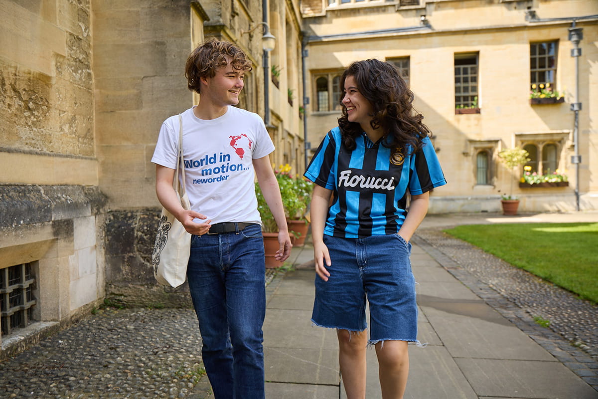 Students walking together across the college quad