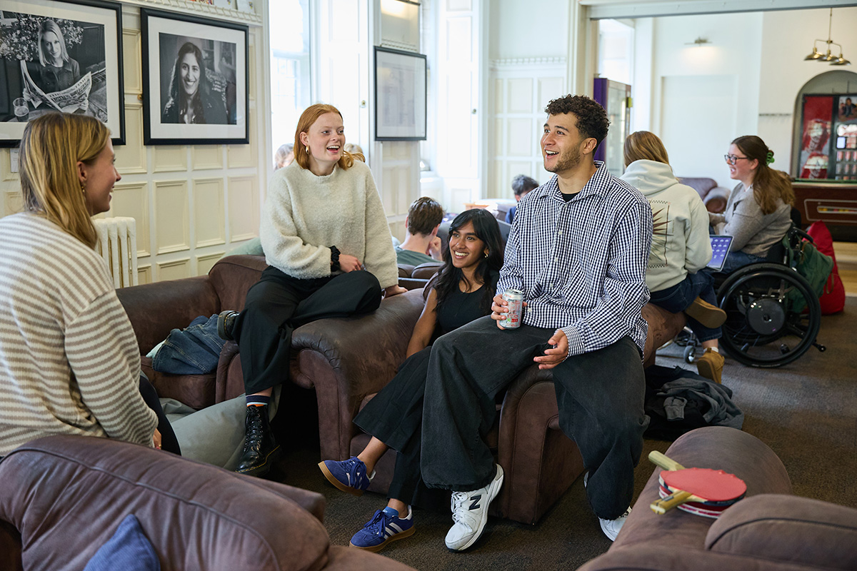 Students talking together in the junior common room (JCR)