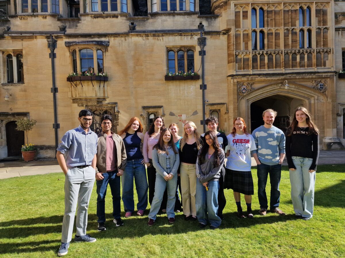 A group of students in the front quad