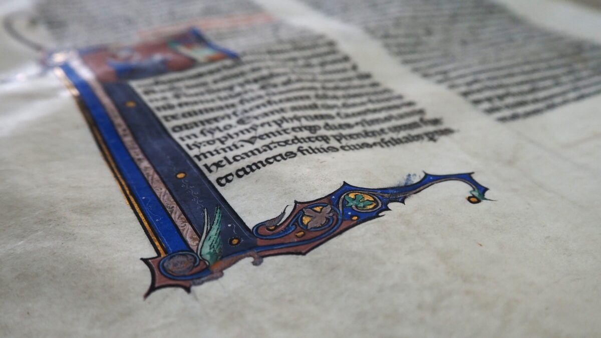 Ornate lettering from a medieval manuscript
