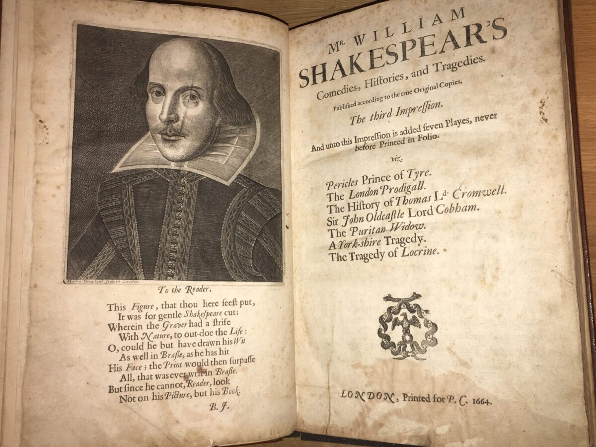 Ornately printed front page of Shakespeare's third folio