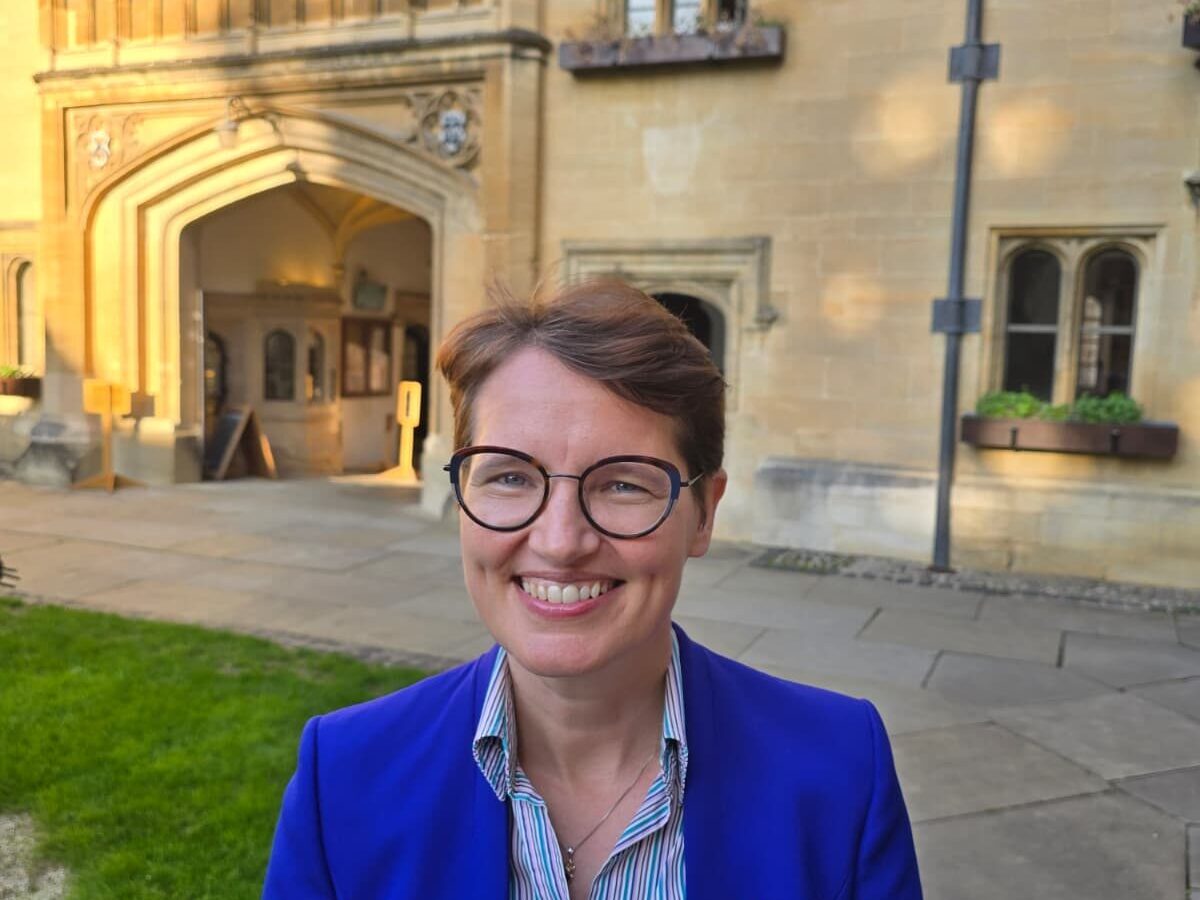 Principal Alyson King in the Old Quad of Brasenose College